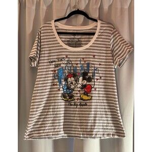 Disney Store New York  Big Apple Minnie and Mickey Gray Striped T-Shirt Size 2XL
